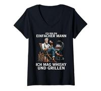 Womens I Am A Simple Man - I Like Whisky and Barbecue V-Neck T-Shirt