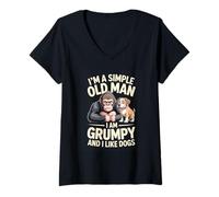 Women's I Am A Simple Old Man I Am Grumpy and I Like Dogs V-Neck T-Shirt