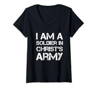 Women's I Am A Soldier in Christ's Army Religious Christian Warrior V-Neck T-Shirt