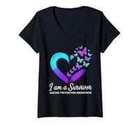 Womens I Am A Survivor Suicide Prevention Awareness V-Neck T-Shirt