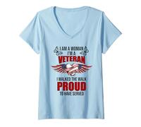 Womens I Am A Woman I'm A Veteran I Have A DD-214 I Walked The Walk V-Neck T-Shirt
