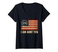 Womens I Am Aunt Tifa America Flag V-Neck T-Shirt