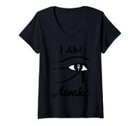 Womens I Am Awake- Horus Protection Symbol Egyptian Third Eye Egypt V-Neck T-Shirt
