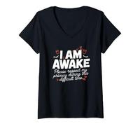 Women's I am Awake Please Respect My Privacy Funny Tired mom Quote V-Neck T-Shirt
