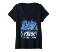 Women's I Am Awake Please Respect My Privacy Lightning Funny V-Neck T-Shirt