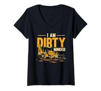 Women's I Am Dirty Minded Backhoe Loader Construction Machinery V-Neck T-Shirt