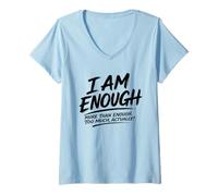Women's I AM Enough - More Than Enough - Too Much Funny Text Design V-Neck T-Shirt