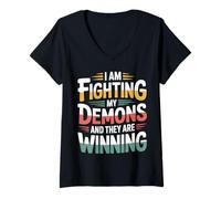 Womens I Am Fighting My Demons and They are Winning - V-Neck T-Shirt