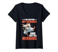 Womens I Am Fighting My Demons and They are Winning - V-Neck T-Shirt