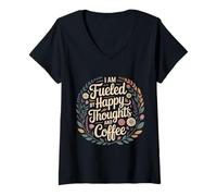 Women's I Am Fueled By Happy Thoughts and Coffee Caffeine - V-Neck T-Shirt
