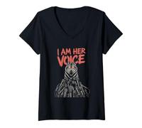 Womens I am her Voice Fierce Wolf red Eyes Halloween Horro V-Neck T-Shirt