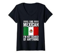 Womens I Am Mexican I'm Not Scared of Anything Mexico Flag V-Neck T-Shirt