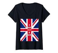 Womens I AM NOT A Racist TEE Union Jack Flag United Kingdom Freedom V-Neck T-Shirt