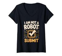 Women's I Am Not a Robot Submit Programmer Coding V-Neck T-Shirt