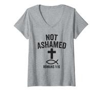 Womens I Am Not Ashamed - Christian Bible Gospel Quote V-Neck T-Shirt