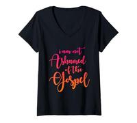 Womens I am not Ashamed of The Gospel, Scripture, Bible Quote V-Neck T-Shirt