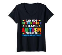 Women's i am not Misbehaving Have Autism Awareness Autistic Kids V-Neck T-Shirt