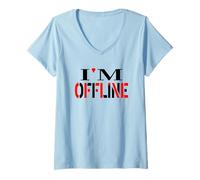 Women's I AM Offline Busy Touching Grass : Large Bold Graphic Text V-Neck T-Shirt