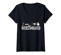 Womens I Am Overstimulated Possum Funny Cute Animal Saying V-Neck T-Shirt
