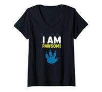 Womens I Am Pawsome Funny Paw Graphic V-Neck T-Shirt