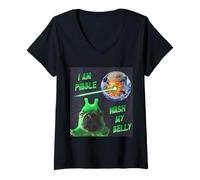 Women's i am pibble wash My Belly Alien Dog Funny Meme Cute V-Neck T-Shirt
