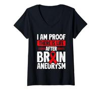 Women's I Am Proof Brain Aneurysm Awareness Survivor V-Neck T-Shirt