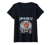Womens I Am Ro Boo Tic Funny Pumpkin Robot Halloween Spooky V-Neck T-Shirt