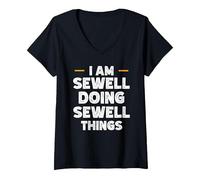 Women's I am Sewell Doing Sewell Things Custom Funny Name V-Neck T-Shirt, Black, Large