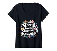 Women's I Am Strong Because I Know My Weakness Strength - V-Neck T-Shirt
