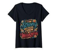 Women's I Am Strong Because I Know My Weakness Strength - V-Neck T-Shirt