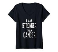 Womens I am Stronger Than Cancer T-Shirt Funny V-Neck T-Shirt