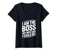 Womens I Am The Boss My Wife Said I Could Be Funny Quote V-Neck T-Shirt