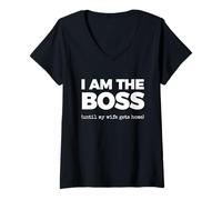 Womens I AM The BOSS (Until My Wife gets Home) V-Neck T-Shirt