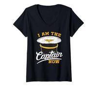 Womens I Am The Captain Now Airplane Boat Captain Cap Hat Tshirt V-Neck T-Shirt