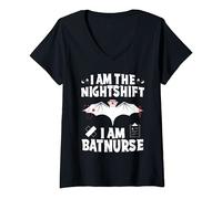 Womens I Am The Nightshift I Am Bat Nurse Halloween Nursing Job V-Neck T-Shirt