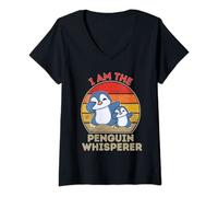 Womens I Am The Penguin Whisperer - Kawaii Dabbing Penguin V-Neck T-Shirt