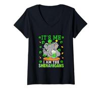 Women's I Am The Shenanigans Patrick's Day Elephant Drinking Beer V-Neck T-Shirt