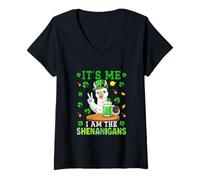 Women's I Am The Shenanigans St. Patrick's Day Alpaca Drinking Beer V-Neck T-Shirt
