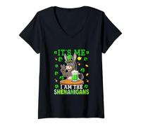 Women's I Am The Shenanigans St. Patrick's Day Donkey Drinking Beer V-Neck T-Shirt