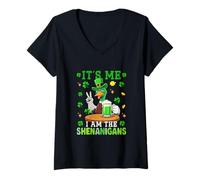 Women's I Am The Shenanigans St. Patrick's Day Duck Drinking Beer V-Neck T-Shirt