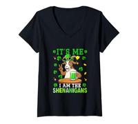 Women's I Am The Shenanigans St. Patrick's Day Goat Drinking Beer V-Neck T-Shirt