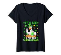Women's I Am The Shenanigans St. Patrick's Day Goose Drinking Beer V-Neck T-Shirt