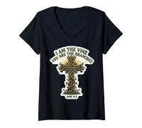 Womens I Am The Vine You are The Branches Christian Bible Verse God V-Neck T-Shirt
