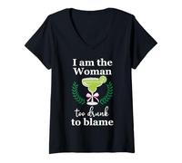 Womens I Am the Woman Too Drunk to Blame on Margarita Funny Tequila V-Neck T-Shirt