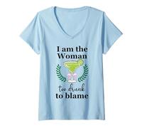 Womens I Am the Woman Too Drunk to Blame on Margarita Spicy Tequila V-Neck T-Shirt