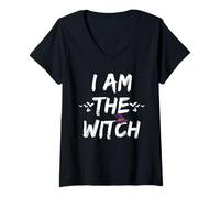 Womens I am with The Witch Tshirts, Scary Warlock Halloween Women V-Neck T-Shirt
