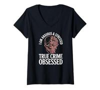 Women's I Anxious and Stressed True Crime Obsessed Documentaries V-Neck T-Shirt