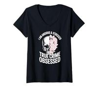 Women's I Anxious and Stressed True Crime Obsessed Documentaries V-Neck T-Shirt