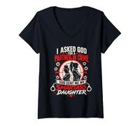 Women's I Asked GOD for A Partner in Crime Mom Dad Smartass Daughter V-Neck T-Shirt