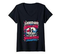 Women's I Asked GOD for A Partner in Crime Mom Dad Smartass Daughter V-Neck T-Shirt